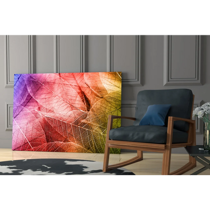 Vibrant rainbow leaf canvas wall art with colorful intricate design