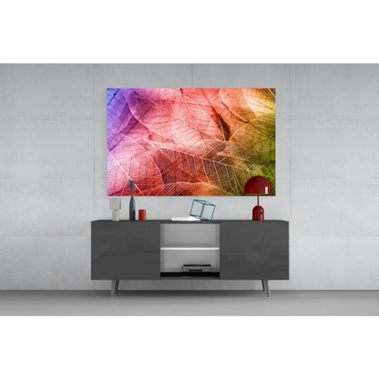 Modern gray sideboard with sleek silver legs and glossy wall art finish