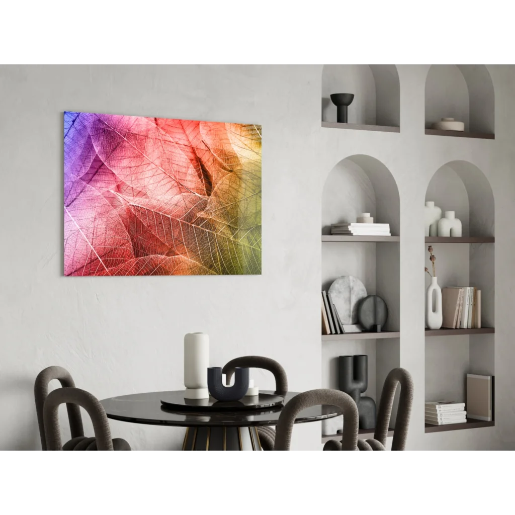 Vibrant rainbow leaf wall art tapestry with intricate colors