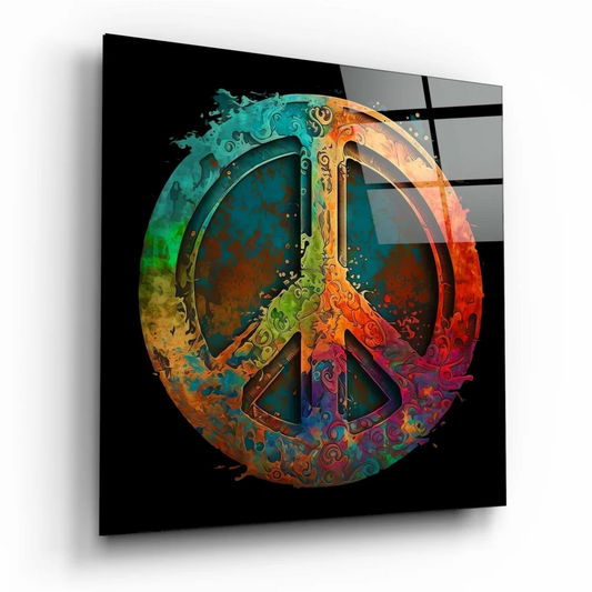 Vibrant rainbow peace sign glass wall art for your space