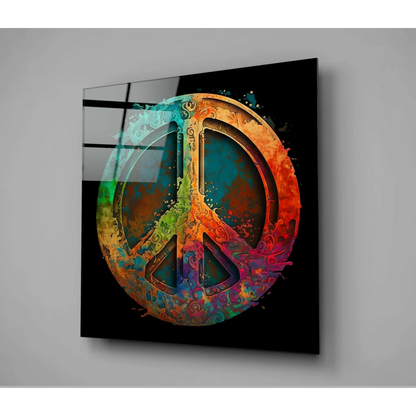 Vibrant rainbow peace sign glass wall art for your space