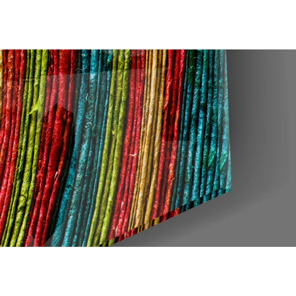 Vibrant rainbow spiral wall art canvas print in multi-colored textured fabric