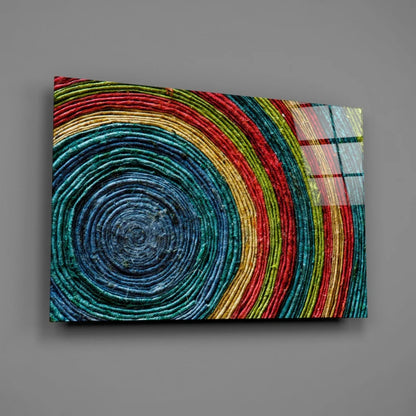 Vibrant rainbow spiral wall art canvas in reds, yellows, greens, blues