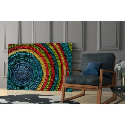 Vibrant Rainbow Spiral wall art canvas print in colorful circular pattern