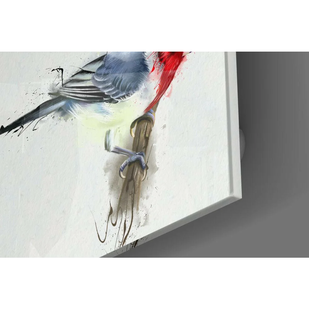 Vibrant Red Bird Watercolor Glass Wall Art Print | Modern Wall Art Decor | vintageantiquesgifts.com