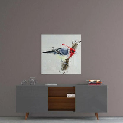 Vibrant Red Bird Watercolor Glass Wall Art Print | Contemporary Home Wall Art | vintageantiquesgifts.com