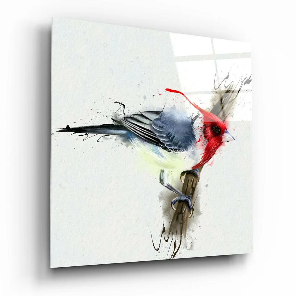 Vibrant Red Bird Watercolor Glass Wall Art Print | Insigneart USA | vintageantiquesgifts.com
