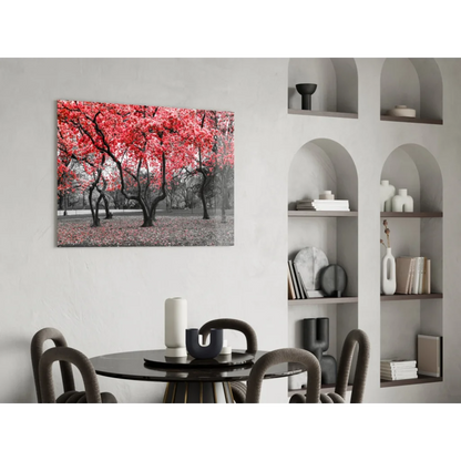 Vibrant red maple tree canvas wall art print on white wall