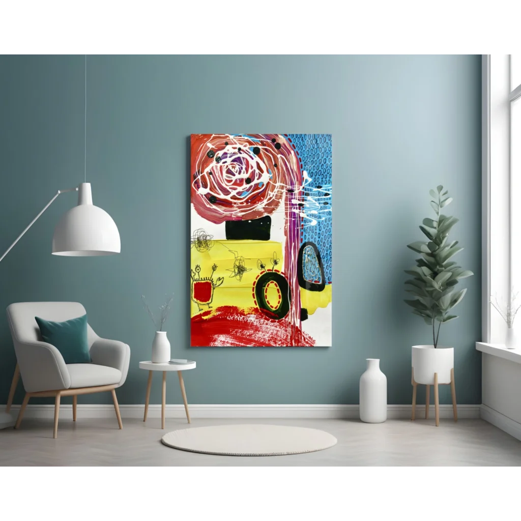 Vibrant red yellow bus abstract canvas wall art print