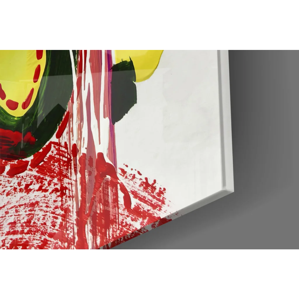 Vibrant red yellow bus abstract canvas wall art print