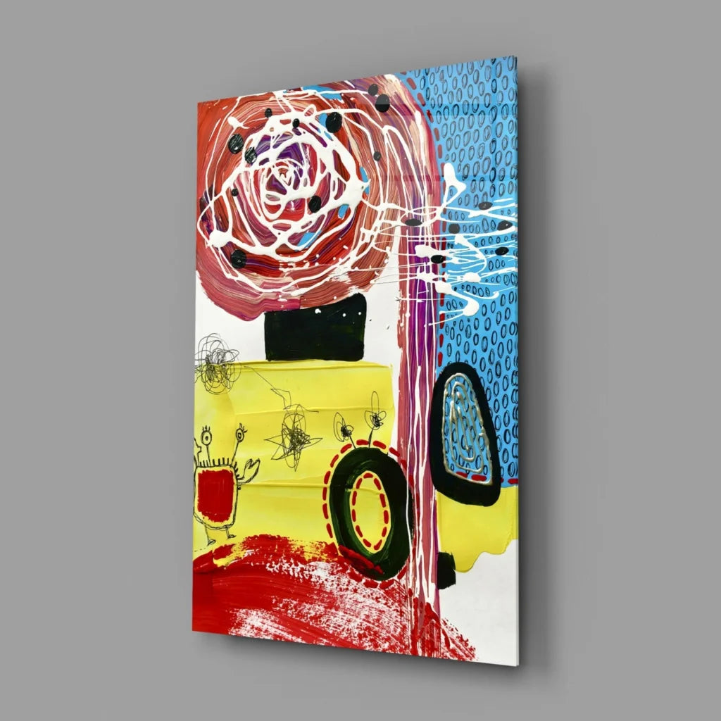 Vibrant yellow red bus abstract wall art canvas print