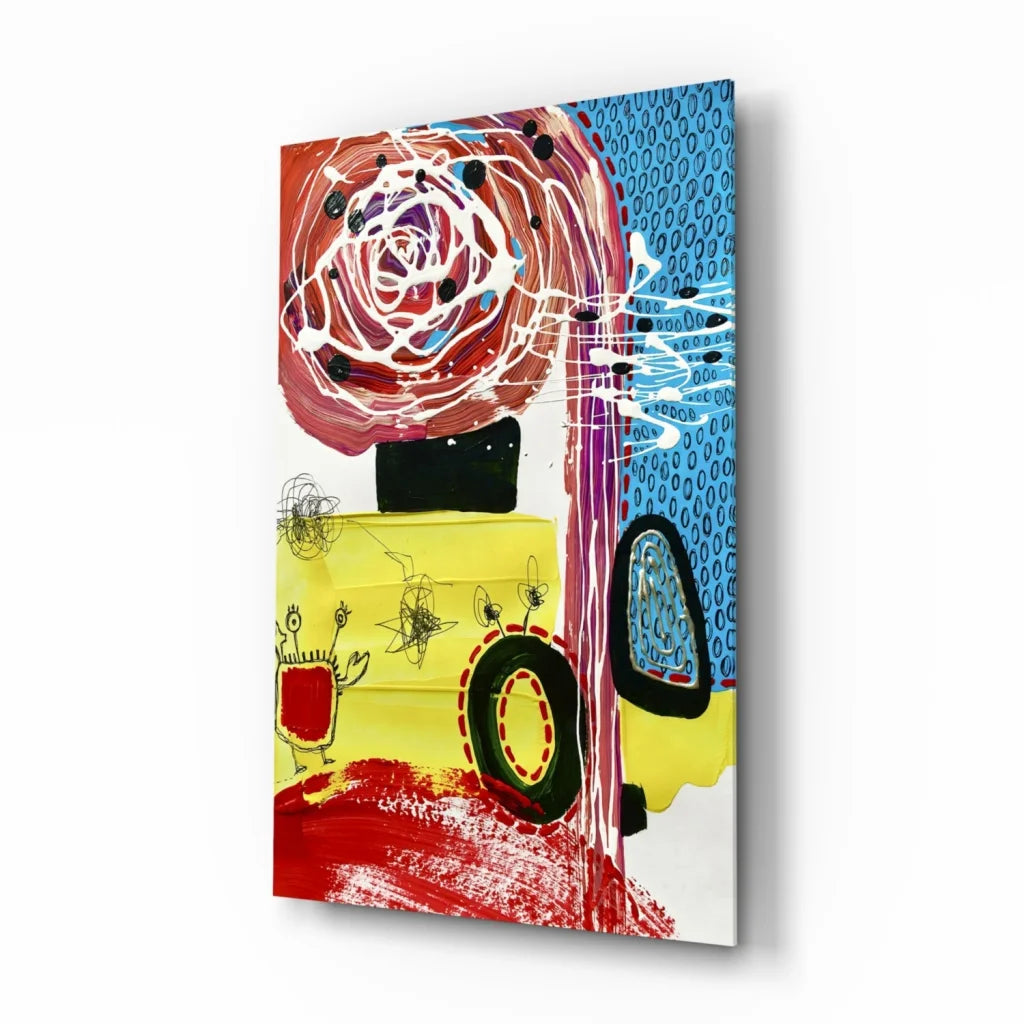 Vibrant red yellow bus abstract canvas wall art print