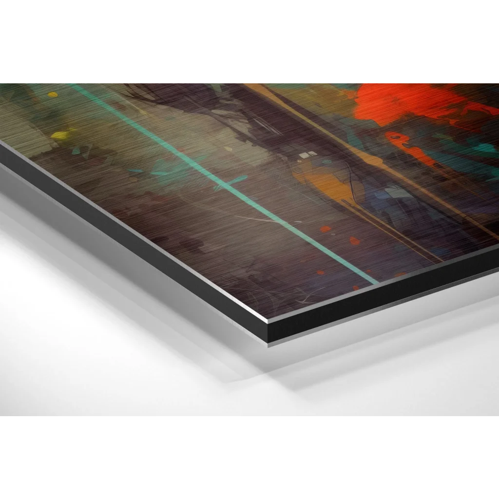 Glass Wall Art Vibrant robot art print on brushed aluminium dibond in black silver frame