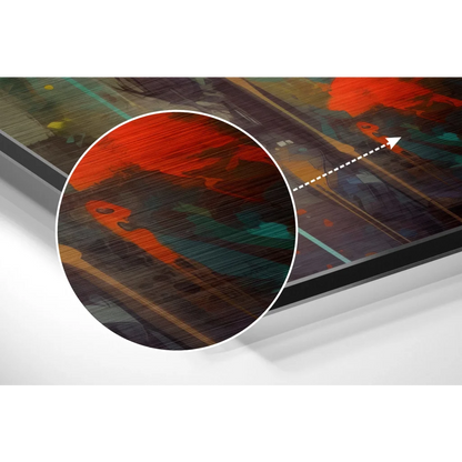 Vibrant red green camo robot art on brushed aluminium dibond print