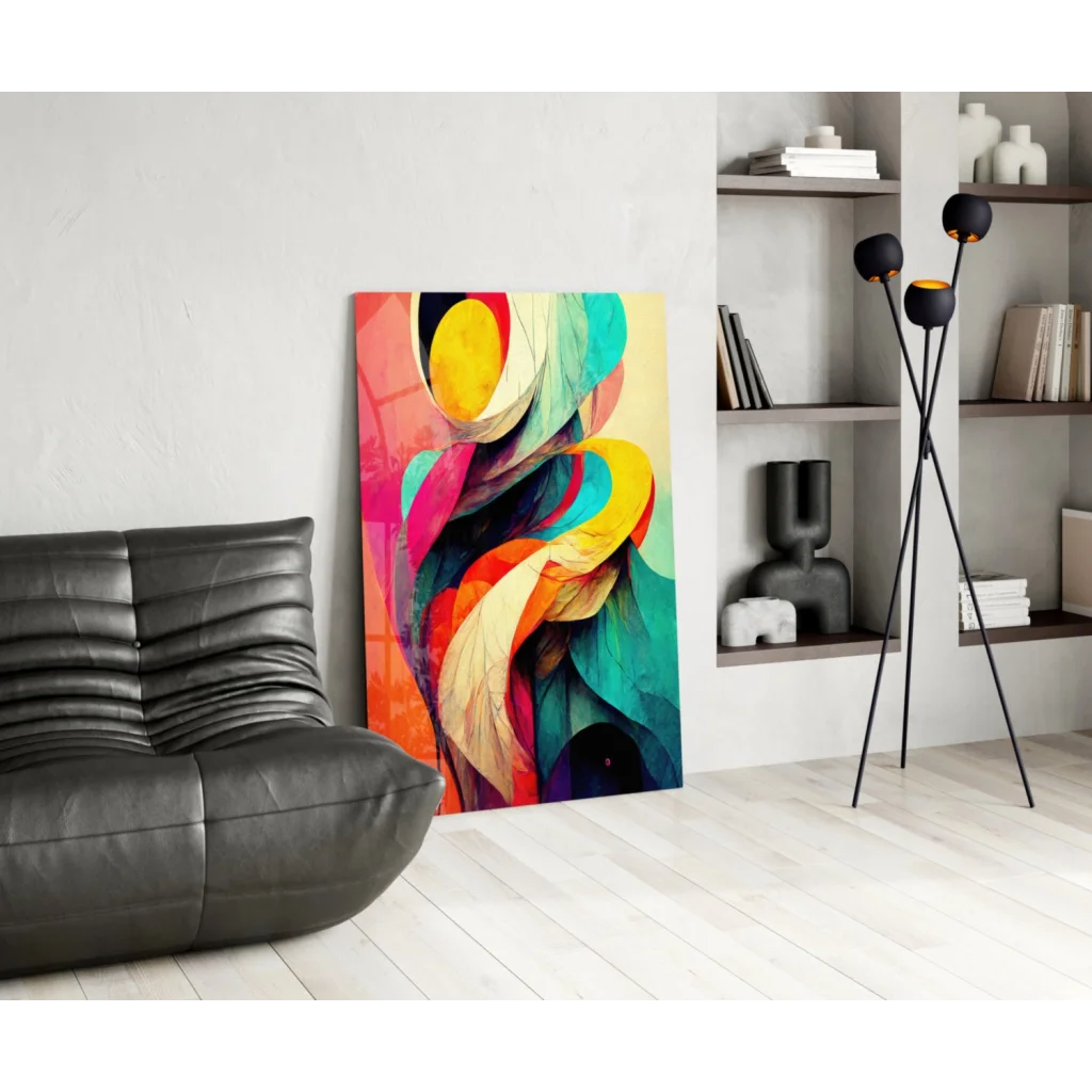 Vibrant swirling abstract canvas wall art explosion with colorful swirls