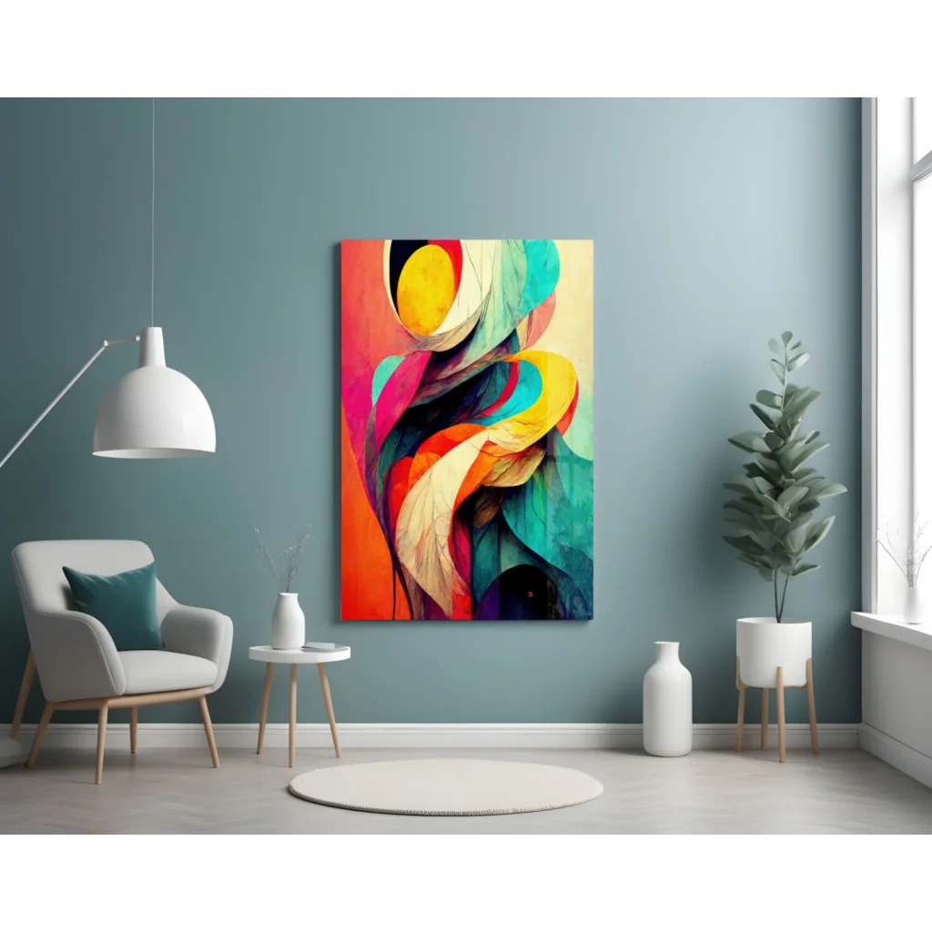 Vibrant swirling abstract canvas wall art with colorful explosion patterns
