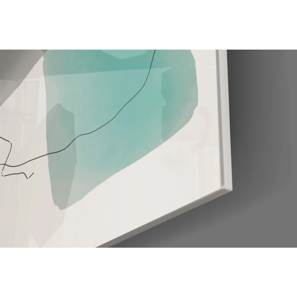 Mint green abstract wall art print with black accents in white frame