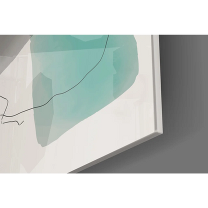 Mint green abstract wall art print with black accents in white frame