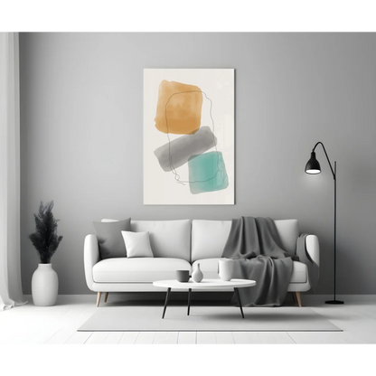 Vibrant teal mustard abstract wall art print on white background