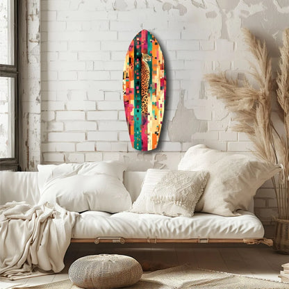 Vibrant tempered glass art of colorful abstract giraffe design