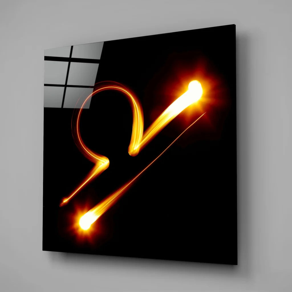 Neon orange light painting on vibrant tempered glass art with size comparison