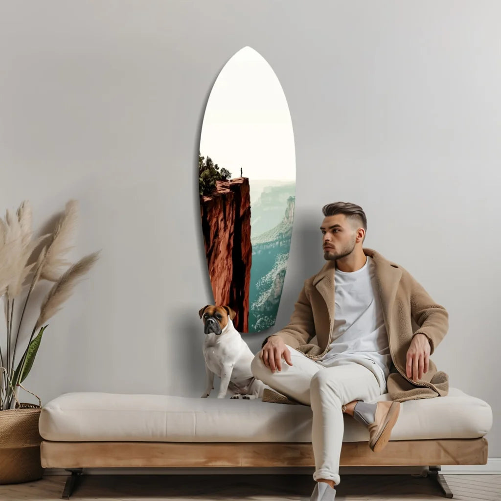 White arched tempered glass art mirror with tree design