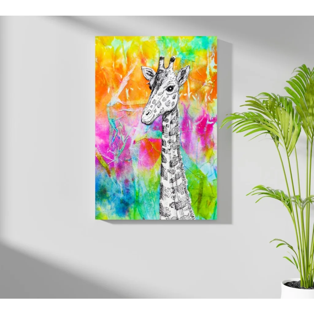 Vibrant tie dye giraffe canvas wall art print