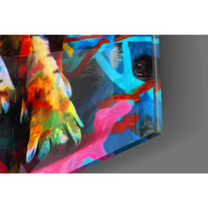 Vibrant tiger glass wall art print in graffiti style with colorful hues