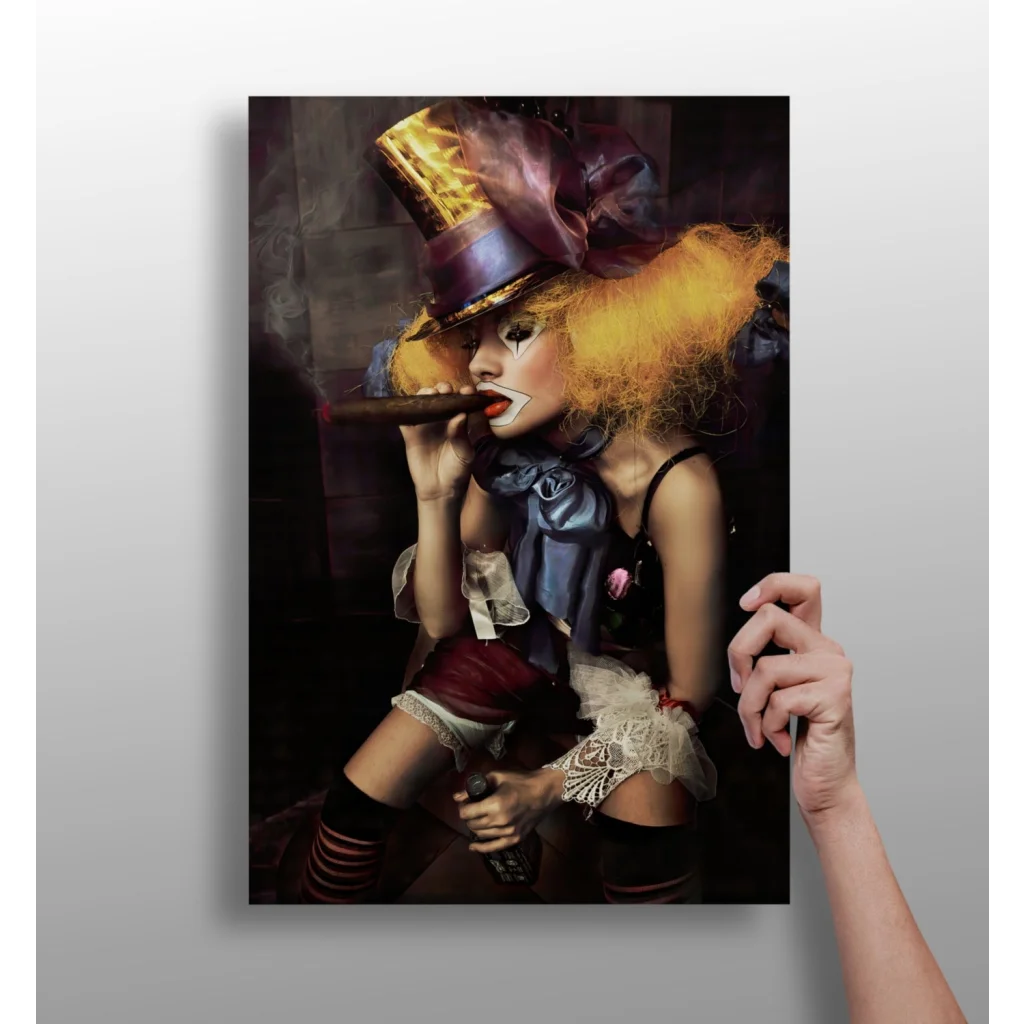 Vibrant canvas print of top hat woman with bold orange hair