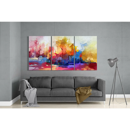 Vibrant triptych abstract wall art with bold textured brushstrokes