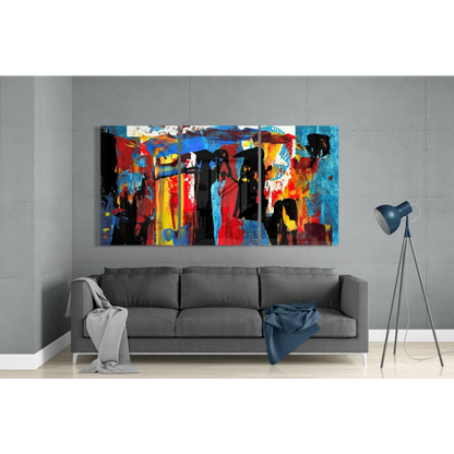 Vibrant triptych wall art canvas with bold abstract brushstrokes