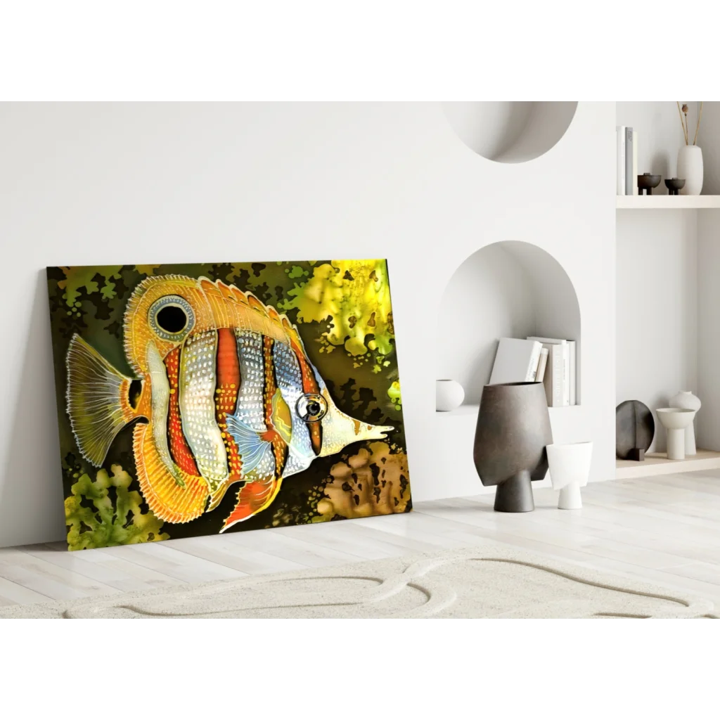 Vibrant tropical fish canvas wall art with intricate colorful patterns