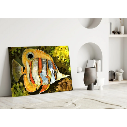 Vibrant tropical fish canvas wall art with intricate colorful patterns
