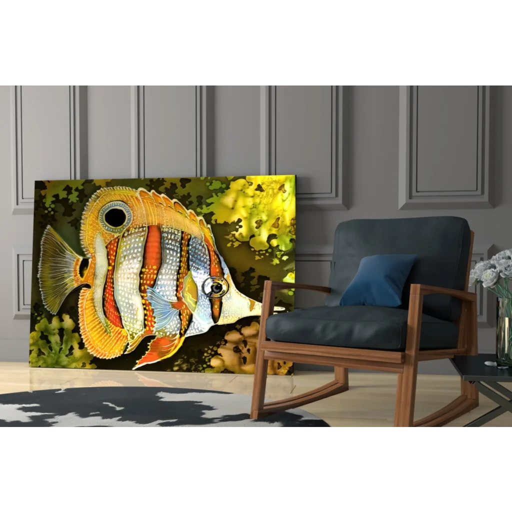 Vibrant tropical fish canvas wall art with intricate patterns