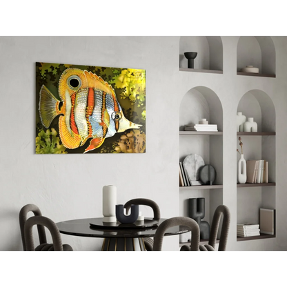 Vibrant orange yellow tropical fish wall art canvas print with red stripes