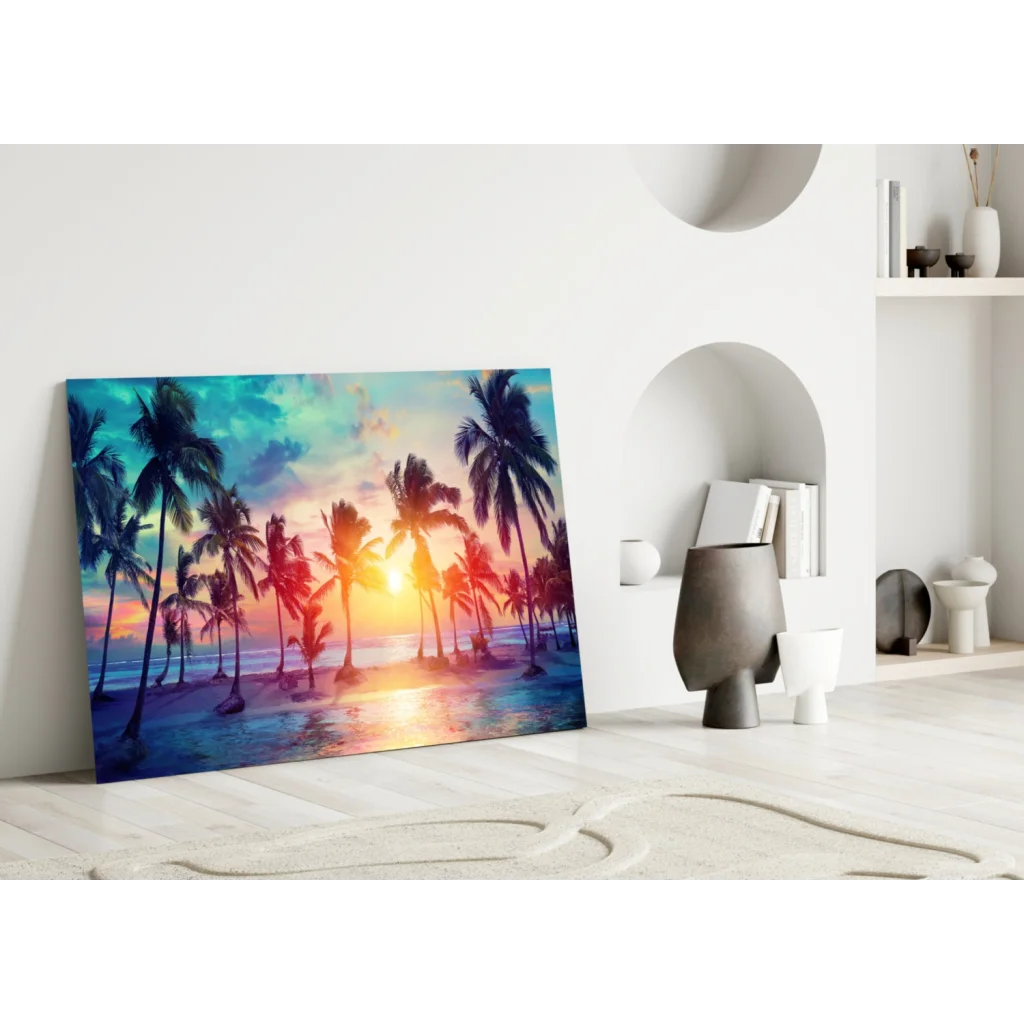 Vibrant tropical sunset palm tree canvas wall art print