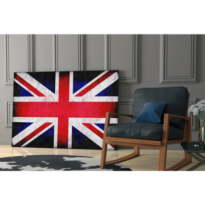Vibrant Union Jack tempered glass art with size comparison
