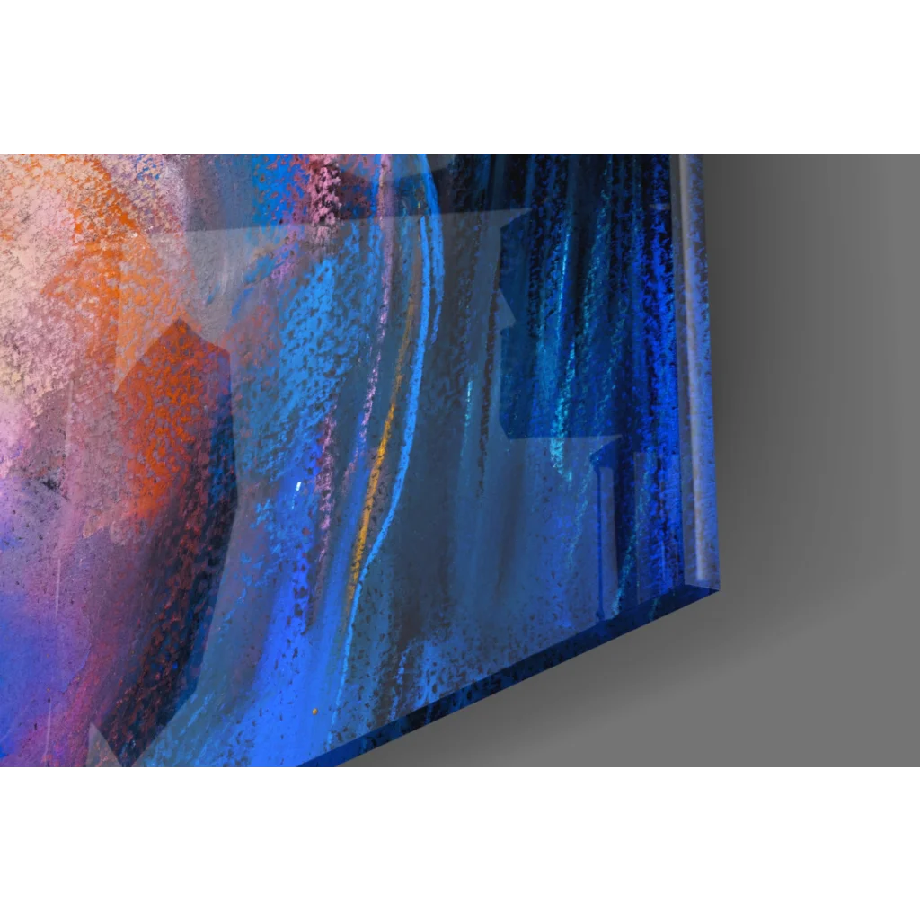 Vibrant white horse abstract canvas wall art in blue, orange, purple hues