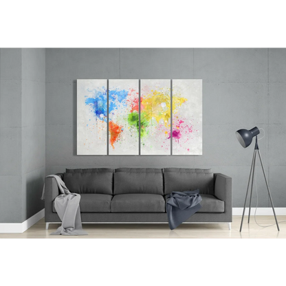 Vibrant 3-panel abstract world map canvas wall art set
