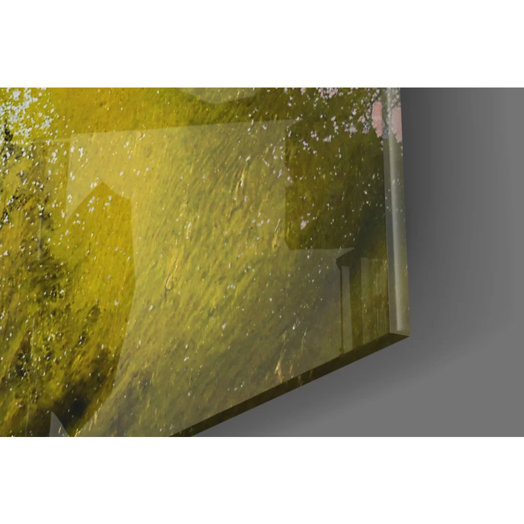 Gold textured glass wall art panel in vibrant yellow abstract design