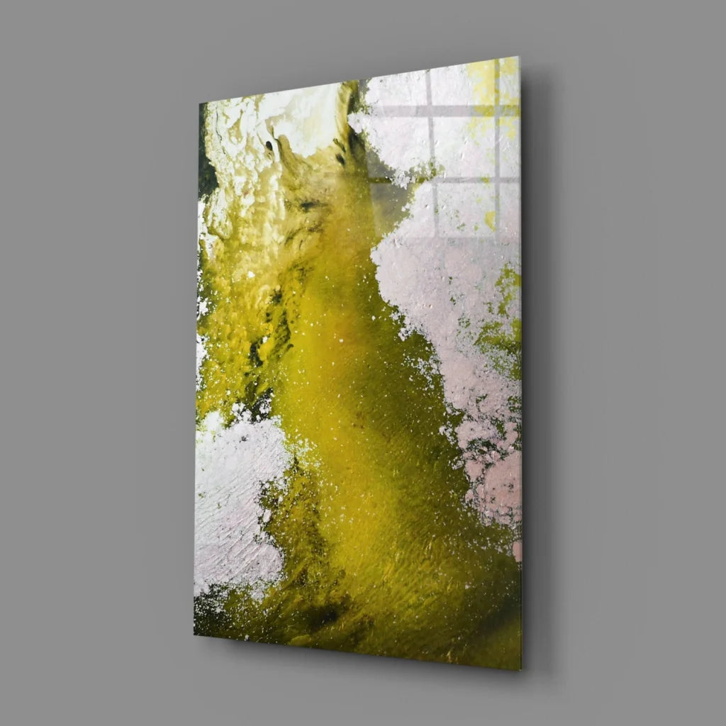 Vibrant yellow and green abstract canvas wall art with black frame