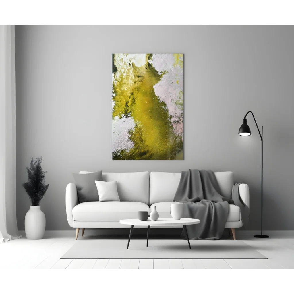Vibrant yellow abstract canvas wall art in black frame