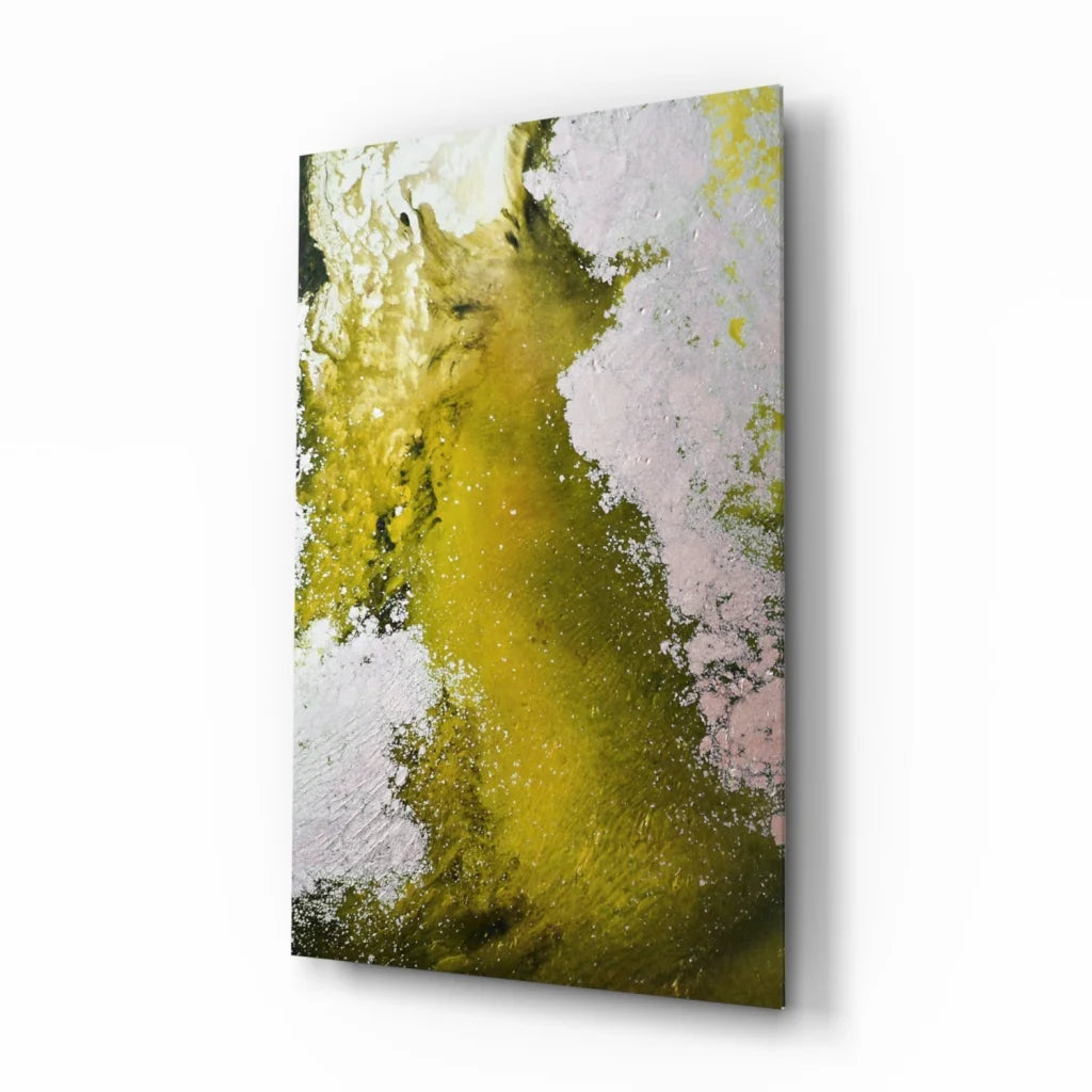 Vibrant yellow and white abstract canvas wall art with black frame