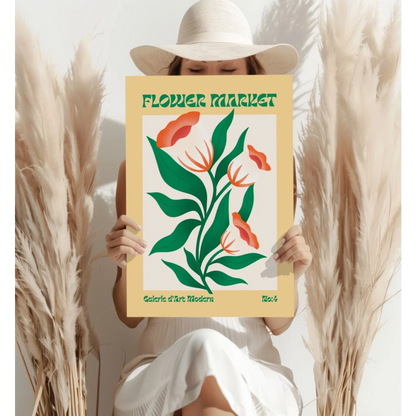 Vibrant yellow flower market aluminum wall print with green floral poster