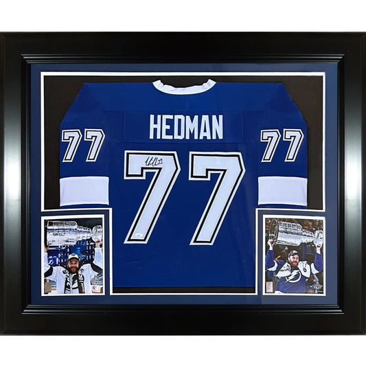Victor Hedman autographed Tampa Bay Lightning deluxe framed jersey, blue #77