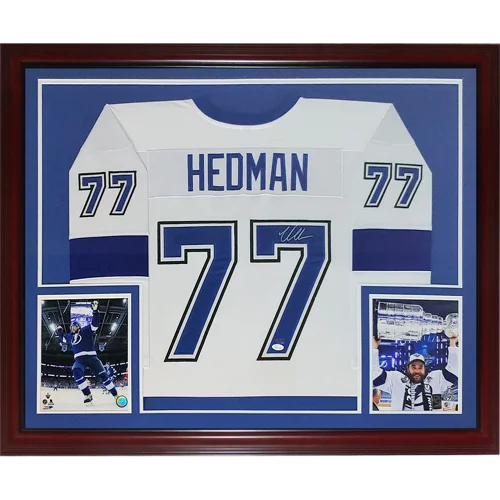 Victor Hedman autographed Tampa Bay Lightning white deluxe framed jersey #77