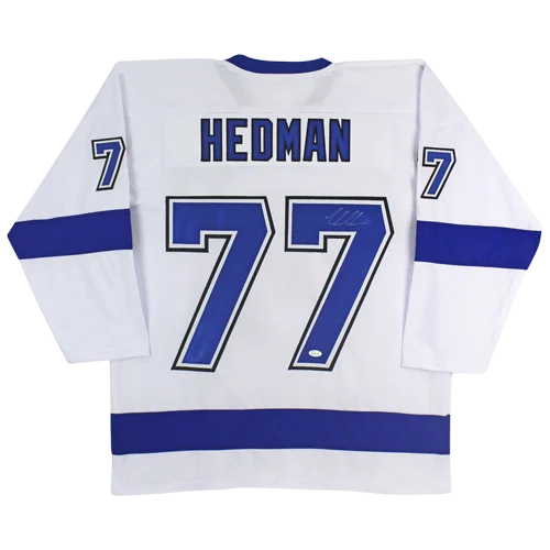Victor Hedman autographed Tampa Bay white #77 jersey with Hedman name