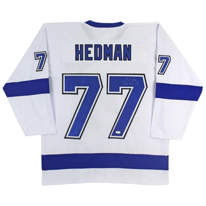 Victor Hedman autographed Tampa Bay white #77 jersey with Hedman name
