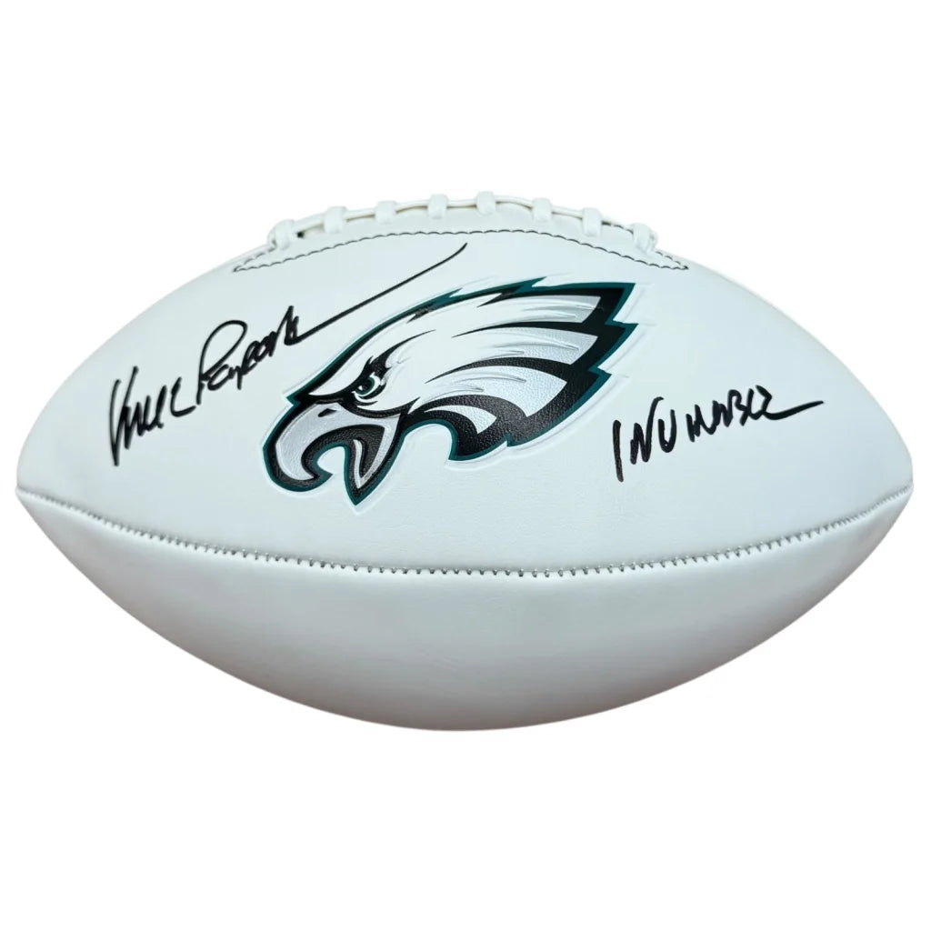 Vince Papale Invincible Inscription on Philadelphia Eagles white leather football