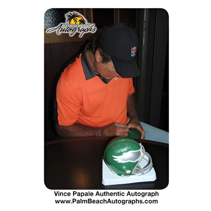 Vince Papale signed Philadelphia Eagles mini helmet in green and white